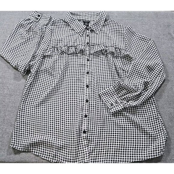 Torrid Top Womens 2X Black White Gingham Buttons LS Ruffles Boho Cottagecore - Picture 8 of 13